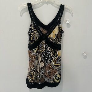 Gold and Black Graphic Sleeveless Tank Top